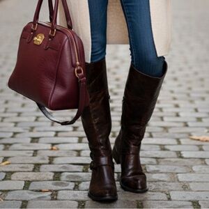 💙 BORN CROWN CRACKLE BOOTS BROWN LEATHER RIDING ZIPPER Size 6.5